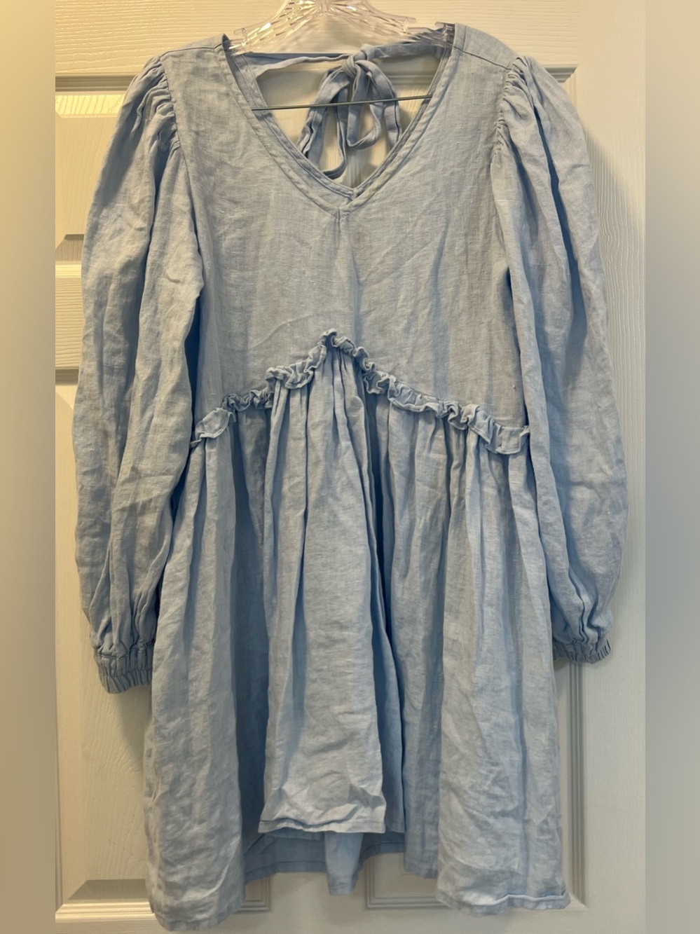 Country Textile Light Blue Ruffled V-Neck Babydoll Dress, no size tag but S to M